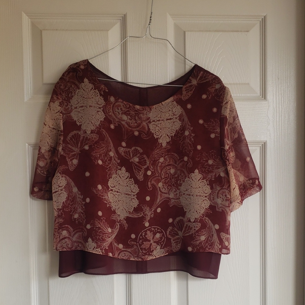 Chic Burgundy Patterned Women's Blouse